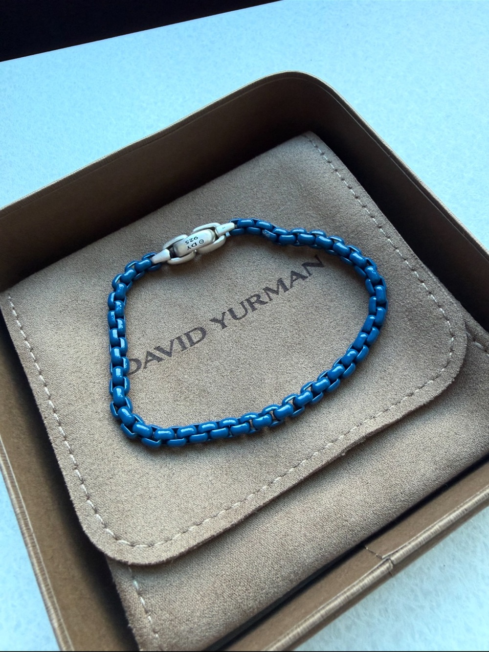 NWT David Yurman Box Chain Bracelet 5mm Blue Stainless Steel & Sterling Silver